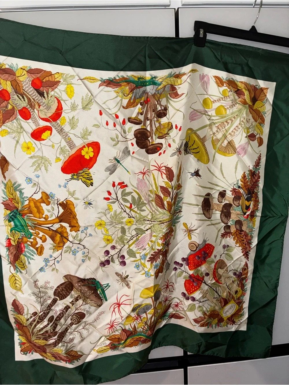 1960’s vintage Gucci Green Botanical Print Silk Scarf, xl 34”